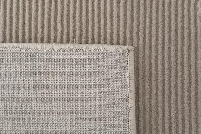 Revival Rugs Stripe 3'11"x6'1" Machine Washable Area Rug for Kitchen Bedroom - 100% Recycled Oeko-TEX Certified, Medium Pile, Taupe