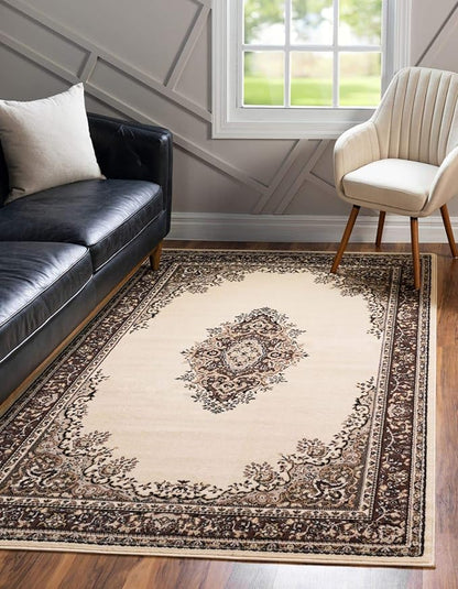 Unique Loom Reza Collection Traditional Persian Style Area Rug, 6 x 9 ft, Ivory/Brown