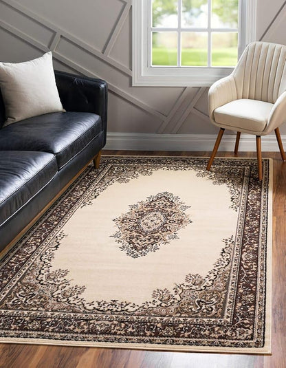 Unique Loom Reza Collection Traditional Persian Style Area Rug, 9 ft 10 in x 13 ft, Ivory/Brown