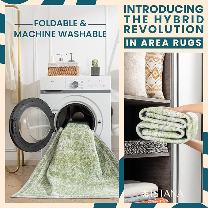 Istana Hallway Runner Rug 2x6 - Light Green Kitchen Rugs Non Slip Washable -Silk's Soft Touch Carpet Runner - Stylish Rug Runner for Home