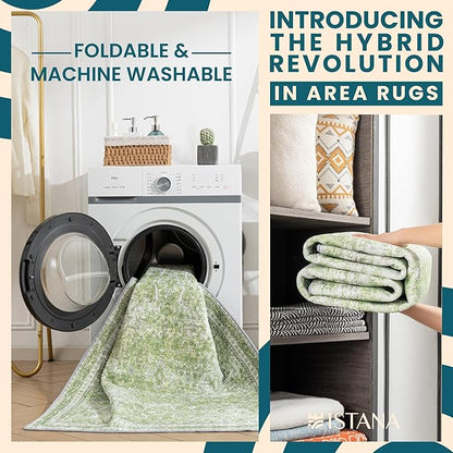 Istana 2x3 Area Rug - Light Green Boho Rugs for Living Room 2x3 - Foldable Small Rugs for Bedroom - Stain Resistant Washable Rug Non Slip - Eco-Friendly Area Rugs Indoor