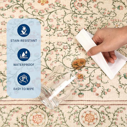 GarveeHome Boho 2x6 Runner Rug for Hallways Non Slip, Vintage Botanical Kitchen Rugs Washable Area Rug for Entryway Stain Resistant, Low Pile Soft Runner Camel Carpet for Bedroom Floor Laundry Room