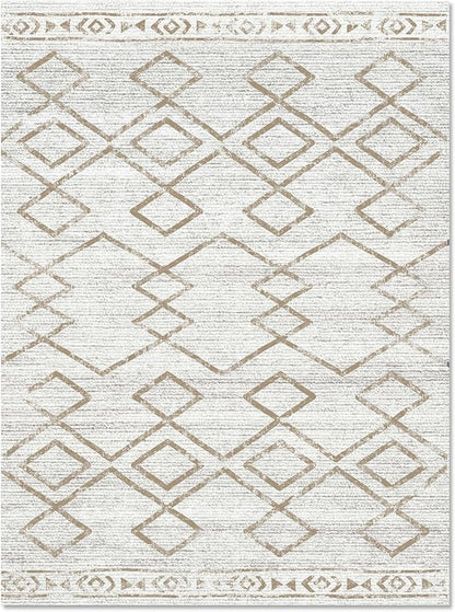 jinchan Moroccan 6x9 Area Rugs for Living Room - Machine Washable Soft Modern Geometric Stain Resistant Ultra-Thin Low-Pile Large Rug Non-Slip Carpet for Bedroom Kitchen Dining Room (6x9ft, Taupe)