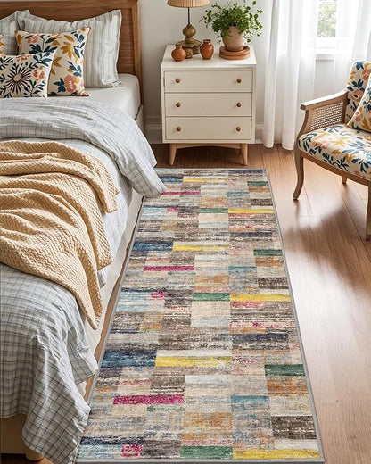 LUMI Washable Rug, 23x87 Kitchen Rugs for Entryway Bathroom, Non-Slip Indoor Door Mat Ultra-Thin, Small Oriental Throw Carpet for Bedroom Entry, Multicolor