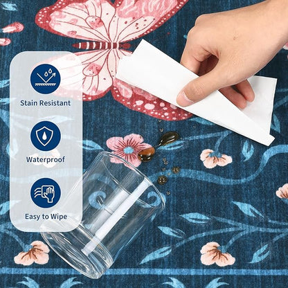 GarveeHome Floral Area Rug 4x6 Entryway Rug Low Pile Bedroom Blue Bow Rugs Non Slip Stain Resistant Dining Room Throw Carpet Small Living Room Butterfly Rugs Soft Boho Mats for Kitchen Nursery, 4x6