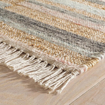 Dash & Albert Ravel Stripe Blue Handwoven Wool Rug, 7.5 X 9.5 Feet, Blue Geometric Pattern