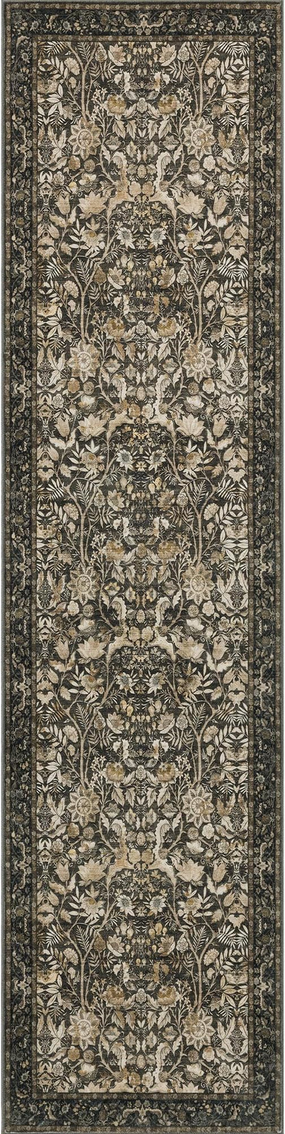 Washable Runner Rug 2x8: Vintage Boho Floral Carpet Runners for Hallway Entryway Non-Slip - Soft Botanical Low Pile Thin Mat for Kitchen Bathroom Bedroom Laundry Floor Decor - Dark Brown