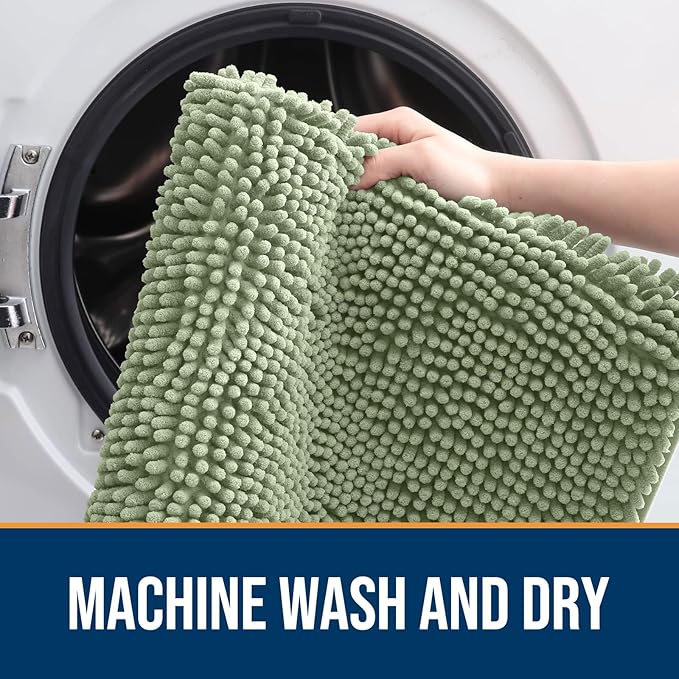 OLANLY Dog Door Mat for Muddy Paws 59x32, Absorbs Moisture and Dirt, Absorbent Non-Slip Washable Doormat, Quick Dry Chenille Mud Mat for Dogs, Entry Indoor Entryway Carpet for Inside Floor, Sage Green