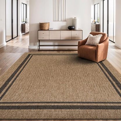 Beverly Rug Easy Jute Bordered Rug 5x7 Washable Durable Indoor Outdoor Area Rugs for Living Dining Room Patio Office Stain Resistant Non Shedding Casual Indoor Outside Carpet 5 x 7 Natural