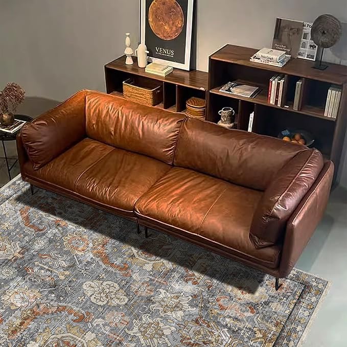RUGSURE Washable Area Rugs - Perfect for Living Room, Bedroom, Kids Room, Nursery - Stain & Water Resistant Non-Slip, Pet & Child Friendly, Vintage Tribal Area Rugs (Turmeric and Grey, 8' x 10')