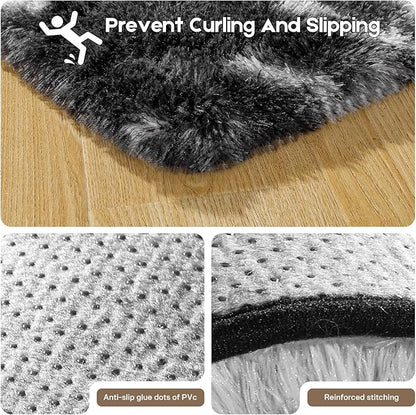 5x7 Area Rugs for Living Room, Fluffy Large Rugs for Bedroom, Soft Shag Fuzzy Non-Slip Carpet for Kids Boys and Girls Nursery Room Dorm Indoor Home Decor (Black and White, 5ft x 7ft)