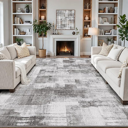 LUMI 8x12 Washable Low-Pile Area Rug for Living Room, Ultra Soft Modern Neutral Grey Rugs Non Slip with Rubber Backing, High Traffic, Stain Resistant Carpets, Ideal for Bedroom, Dining Room