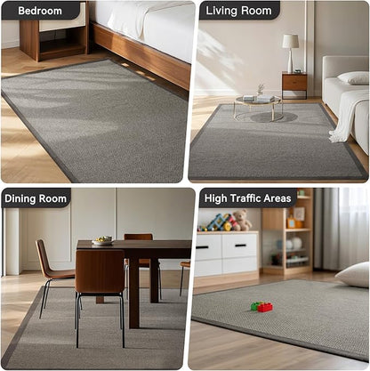Washable Area Rug 5x7 Large Jute Like Rug for Living Room, Soft Non Slip Rugs Carpet for Dining Room Bedroom Cotton Boho Woven Braided Rugs Home Office Decor, Grey