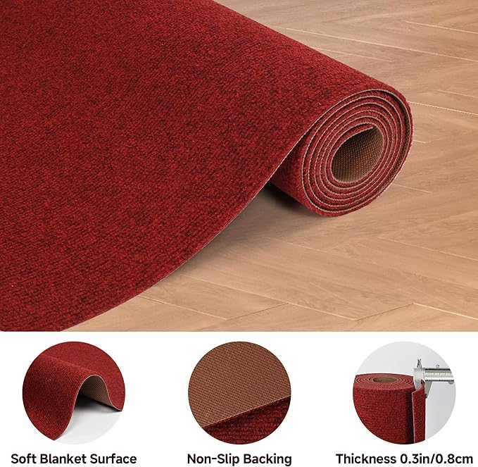jxgzyy 3 x 16.5ft Red Carpet Runner for Party, Durable Non-Slip Carpet for High-Traffic Areas, Red Carpet Aisle Runner for Wedding, Hollywood Movie Award Ceremony Party Decoration