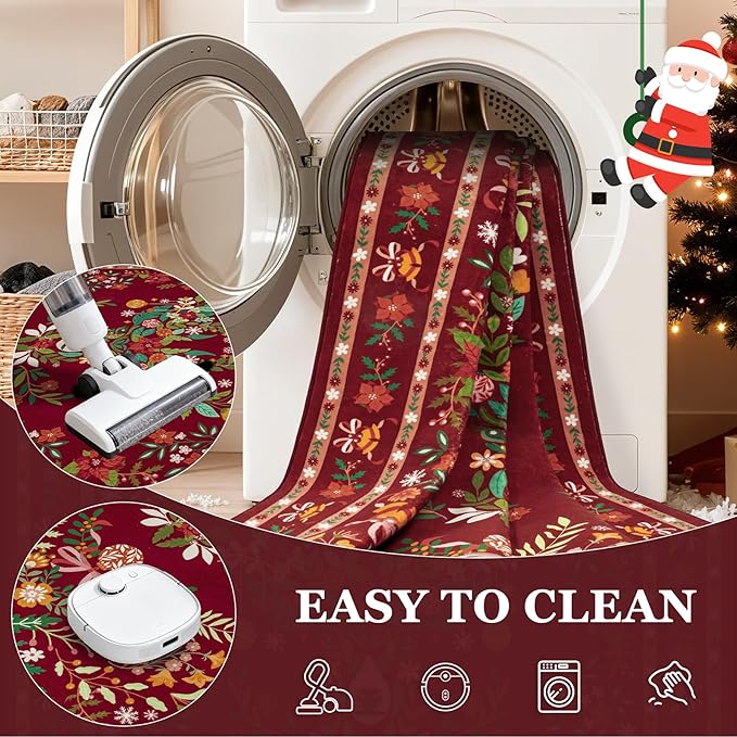 8x10 Area Rugs Living Room Rug: Christmas Washable Rug Floral Soft Carpet Indoor Floor Non-Slip Boho Stain Resistant Large Carpets for Bedroom Kids Nursery Dining Room Farmhouse Home Office Red