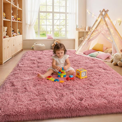 8x10Ft Ultra Soft Shag Area Rug for Living Room, Fluffy Carpet for Bedroom, Plush Modern Floor Rug for Home Decor, Blush