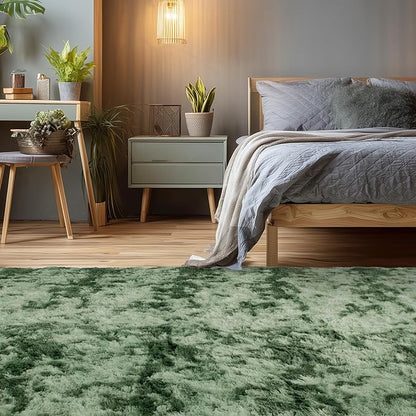 Andency Soft Area Rugs for Living Room Bedroom, 5x8 Fluffy Shaggy Bedside Rug, Non-Slip Large Shag Fuzzy Plush Carpets for Bedroom Kids Dorm Nursery Home Decor Aesthetic, Tie-Dyed Army Green