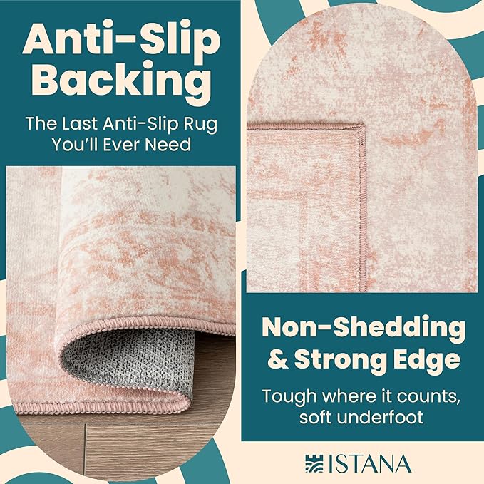 Istana 5x7 Area Rug - Pink Rugs for Living Room 5x7 - Foldable Rugs for Bedroom - Stain Resistant Washable Rug - Eco-Friendly Boho Area Rugs - Easy to Clean Living Room Rug
