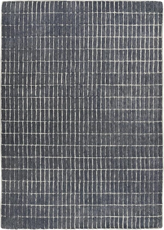 Hand-Tufted 100% Wool Area Rug – Unique Modern Geometric Grid Pattern, Soft Plush Textured Carpet for Living Room, Bedroom, Dining Room & Entryway (Smoke, 6' x 8')