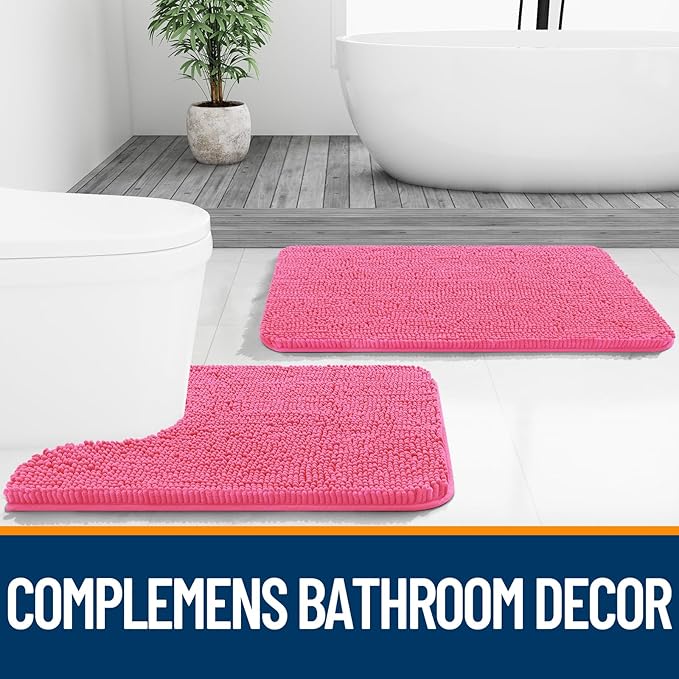 OLANLY Bathroom Rugs 30x20, Extra Soft Absorbent Chenille Bath Rugs, Rubber Backing Quick Dry, Machine Washable Bath Mats for Bathroom Floor, Tub and Shower, Home Decor Accessories, Hot Pink