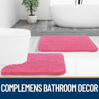 OLANLY Bathroom Rugs 36x24, Extra Soft Absorbent Chenille Bath Rugs, Rubber Backing Quick Dry, Machine Washable Bath Mats for Bathroom Floor, Tub and Shower, Home Decor Accessories, Hot Pink