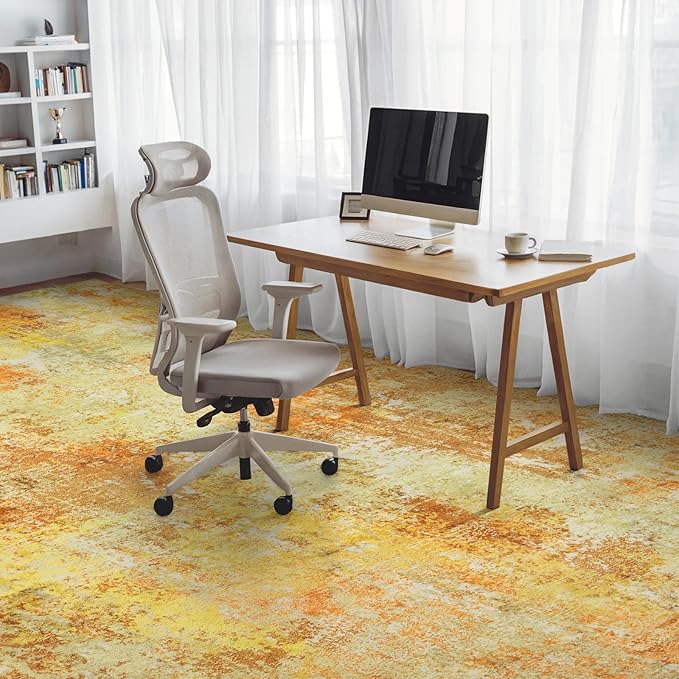 Washable Area Rug 5x7 - Neutral Modern Abstract Rugs, Soft Non Slip Thin Carpet with for Bedroom, Under Dining Room Table, Home, Office, Dorm, Office Rolling Chair - Yellow Brick