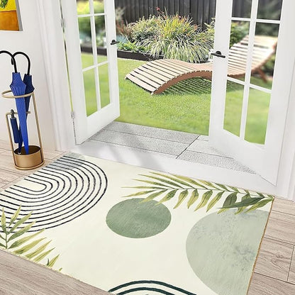 Modern Green Rug 2x3 Bathroom Non-Slip Washable Mat Abstract Aesthetic Rug Modern with Tropical Leaves Carpet Suitable for Bathroom Entrance Bedroom Indoor Entrance Door Mat