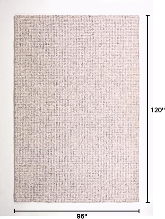 Hand-Tufted 100% Wool Pile Area Rug – Geometric Textured Grid Check Pattern – Thick and Durable Floor Carpet for Bedroom, Living Room, Kids Room, and Dining Area (Ivory Grey, 9' Round)