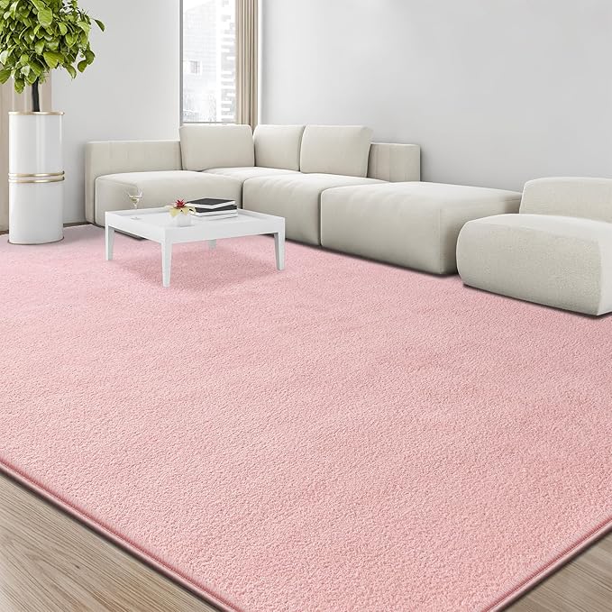 Large Area Rugs for Living Room Bedroom, 5x8 Feet Pink Rug, Minimalist Modern Shag Rug, Soft Thick Comfy Memory Foam Indoor Carpet, Non-Slip Washable Rug for Boys Girls Dorm Nursery Room Home Decor