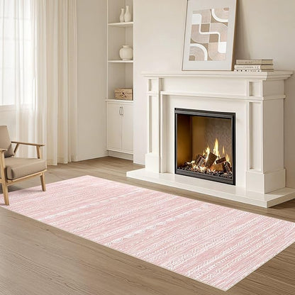 Nakagishi Runner Rug Kitchen Washable Rugs: 3x8 Non-Slip Boho Soft Modern Stain Resistant Indoor Floor Neutral Farmhouse Throw Carpet for Hallway Bathroom Laundry Room Entryway Bedroom- Pink