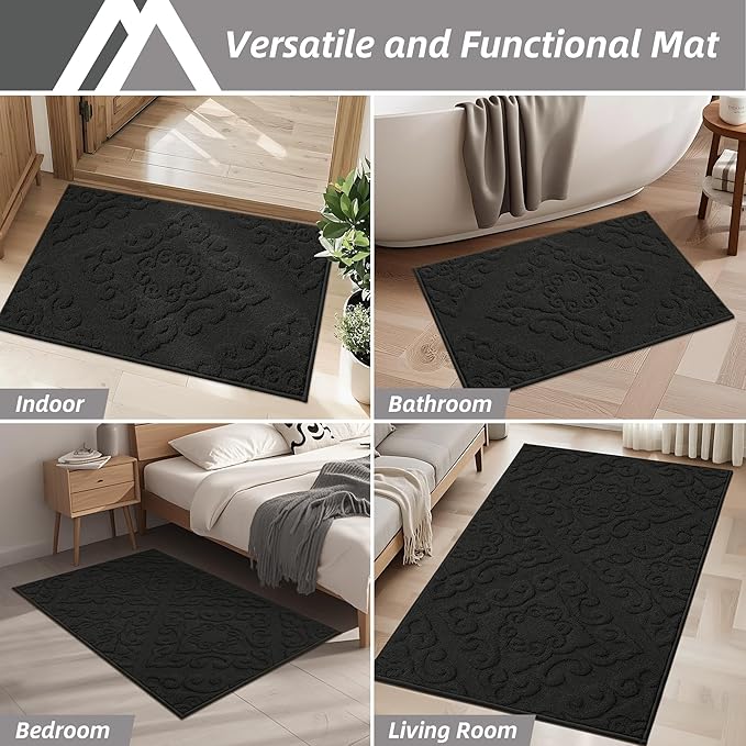 COSY HOMEER Door Mat 32”x48”,Absorbent Dirt Trapper Entryway Rugs,Non-Slip Welcome Mat,Washable Entry Rugs,Low Pile Doormat for Front Back Door,Wet Shoes & Paws,Black