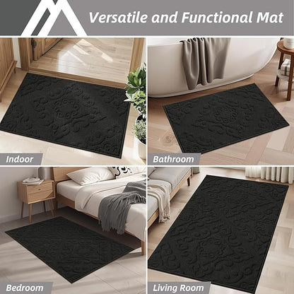 COSY HOMEER Door Mat 20”x32”,Absorbent Dirt Trapper Entryway Rugs,Non-Slip Welcome Mat,Washable Entry Rugs,Low Pile Doormat for Front Back Door,Wet Shoes & Paws,Black