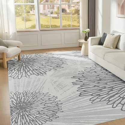 WITSHOCK 10x12 Washable Rug for Living Room,Modern Floral Distress Print Pattern Area Rugs,Stain Resistant with Non Slip Backing Carpet for Dining Room,Bedroom & Home Decor,Grey White