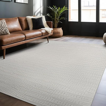 Modern Micro Loop Indoor Area Rugs for Living Room Bedroom Kitchen Geometric Pebble White 4x6 Luxury Durable Low and High Pile Non-Shedding Stain Resistant Soft Area Carpet 4 x 6