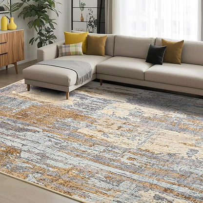Toneed Abstract Area Rug Modern Washable Rug Soft Non Slip Rug Low Pile for Bedroom Living Room Dining Room Camel 6x9 Feet