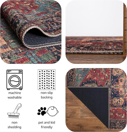 Keen Home Design 5x7 Rug - Machine Washable Area Rug with Non-Slip Backing, Ideal for Living Room, Dining Room, Bedroom - Vintage, Easy Clean, Durable, Low Pile Rug - (5' x 7')