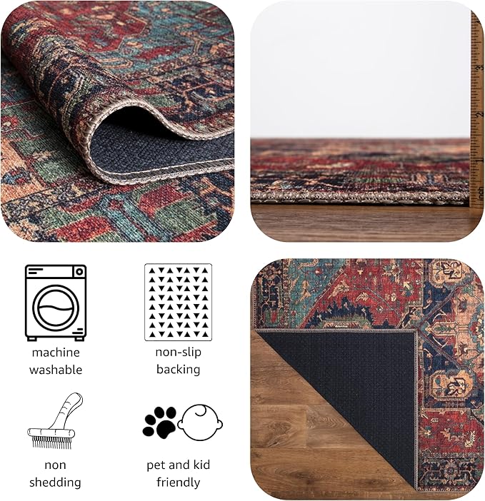 Keen Home Design 2x12 Rug - Machine Washable Runner Rug with Non-Slip Backing, Ideal for Hallway, Entryway, Kitchen, Laundry Room - Vintage, Easy Clean, Durable, Low Pile - (2'6" x 12')