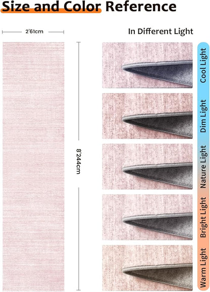 Art&Tuft Non-Slip Runner Rug - 2x8 Runner Rug Washable Low-Pile Rugs Runners, Soft Distressed Carpet Runner for Bedroom Bathroom Kitchen Laundry Living Room, Lightpink