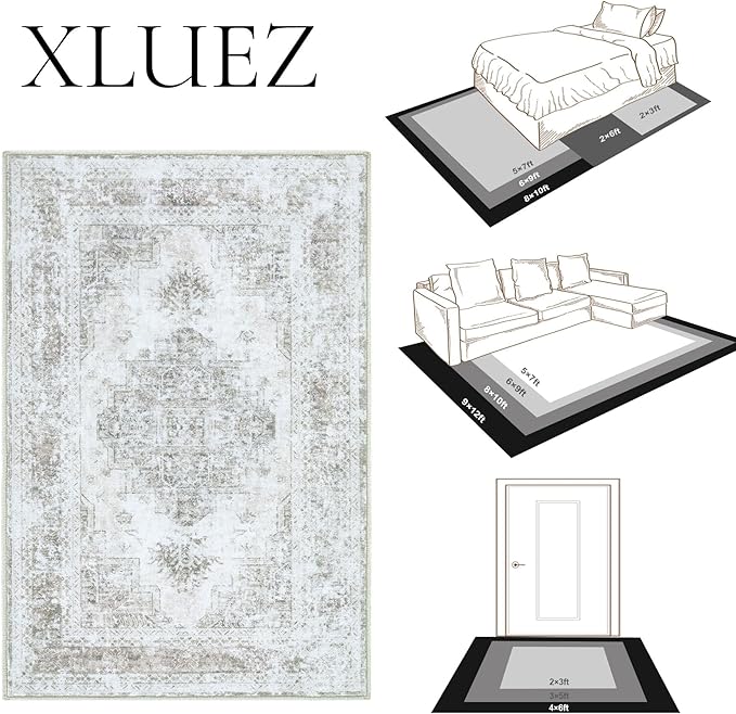 Entryway Rug 2x3 Vintage Rugs, Machine Washable Small Area Rug Retro Medallion Distressed Rugs Non-Slip Soft Low Pile Throw Rug for Entryway Bedroom Bathroom Hallway Kitchen(Taupe,2'x3')