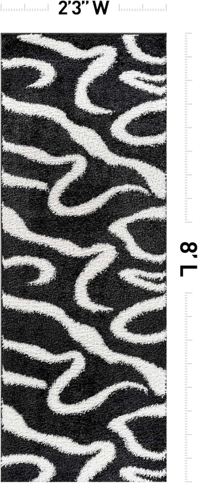 Rugshop Abstract Wavy Shag Runner Rug Anthracite Dark Gray 2' 3" x 8' Perfect for Hallways, Kitchens, or Behind The Sofa