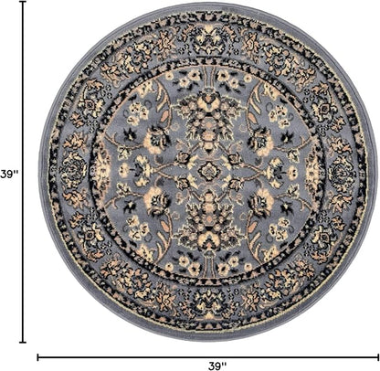 Unique Loom Sialk Hill Collection Area Rug - Washington (3' 3" Round Gray/Black)