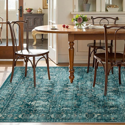 Lahome Vintage 5x7 Washable Blue Rugs for Living Room Bedroom, Soft Dining Room Rugs for Under Table, Non Slip Indoor Throw Carpet for Entryway Kitchen Office (5x7ft,Blue)
