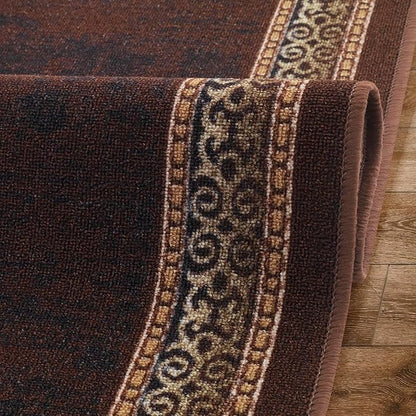 Antep Rugs Alfombras Bordered Modern 2x7 Non-Slip (Non-Skid) Low Pile Rubber Backing Indoor Area Runner Rug (Brown, 2' x 7')