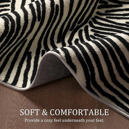 YIHOUSE 10×14 Ft Area Rugs Non-Shedding Washable Rug, Bedroom Living Room Dining Room Office Nursery Playroom Soft Nonslip Modern Rugs Faux Wool Carpet Indoor/Outdoor Rugs-Black and White Rug