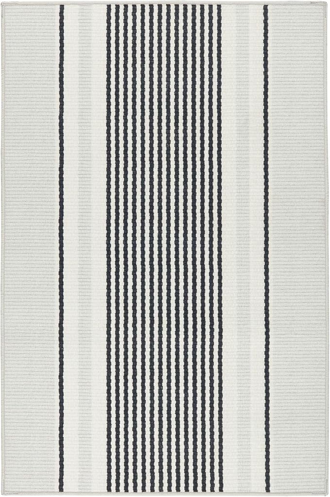 Dash & Albert Gunner Stripe Machine Washable Rug, 6 X 9 Feet, Grey Stripe Pattern