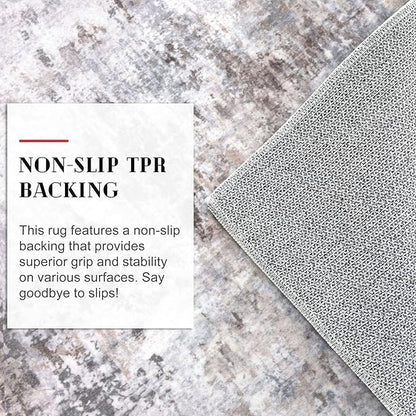 Modern Abstract 5x7 Living Room Washable Rug Non-Slip Soft Bedroom Area Rug Beige Grey Neutral Thin Print Faux Wool Floor Carpet Throw Rugs for Nursery Playroom Dining Room Indoor Office