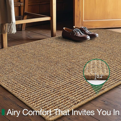 LUMI Handwoven Sisal Door Mat, Non-Slip Durable Entryway Mat, Welcome Front Doormat, Solid Floor Mats for Entrance, 32"x48", Brown Sisal