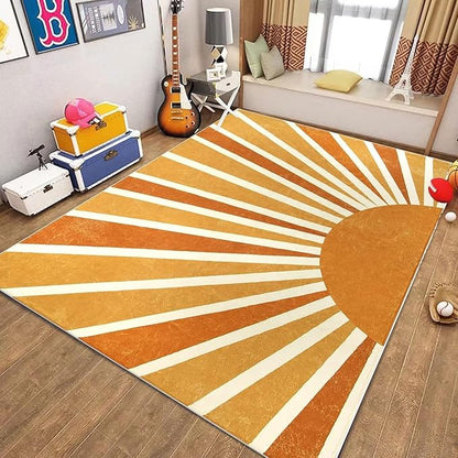 Rainbow Sun Area Rug,6x8ft,Boho Kids Room Area Rug, Living Room Decorative Rainbow Rug for Kids Girls Boys Bedroom, Living Room, Classroom, Office Non-Slip Washable
