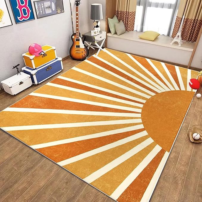 Rainbow Sun Area Rug,3x5ft,Boho Kids Room Area Rug, Living Room Decorative Rainbow Rug for Kids Girls Boys Bedroom, Living Room, Classroom, Office Non-Slip Washable