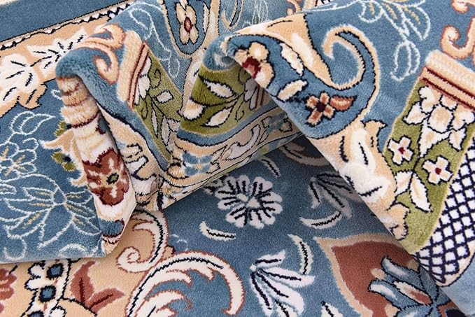 Unique Loom Narenj Collection Classic Traditional Medallion Textured Design Area Rug, 10 x 13 ft, Blue/Tan